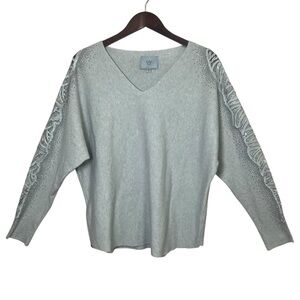 LIV MILANO Rhinestone Embellished Long Sleeve Sweater Top Dolman V-Neck Sz XL